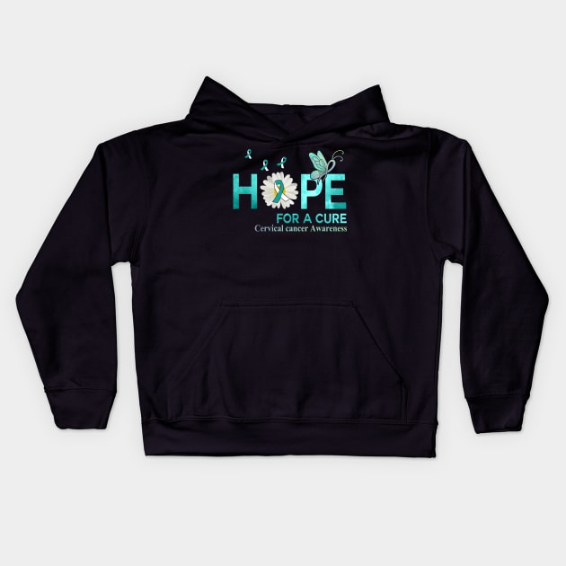 Hope For A Cure  Butterfly Flower Cervical cancer Kids Hoodie by HomerNewbergereq